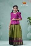 Summer Collection - Green Peafowl Cotton Pavadai Set For Girls