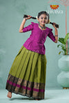Summer Collection - Green Peafowl Cotton Pavadai Set For Girls