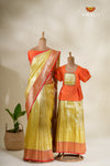 Paithani Garden Yellow Mom And Daughter Saree and Pattu Pavadai Combo Set !!!