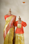 Paithani Garden Yellow Mom And Daughter Saree and Pattu Pavadai Combo Set !!!