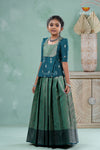 Traditional Green Floral Snail Pattu Pavadai Set for Girls