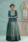 Traditional Green Floral Snail Pattu Pavadai Set for Girls