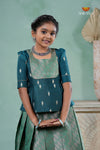 Traditional Green Floral Snail Pattu Pavadai Set for Girls