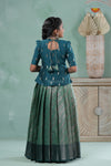 Traditional Green Floral Snail Pattu Pavadai Set for Girls