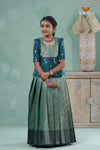 Traditional Green Floral Snail Pattu Pavadai Set for Girls