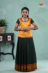 Summer Collection - Green Cotton Checks Pavadai Set For Girls