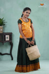 Summer Collection - Green Cotton Checks Pavadai Set For Girls
