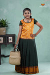 Summer Collection - Green Cotton Checks Pavadai Set For Girls