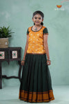 Summer Collection - Green Cotton Checks Pavadai Set For Girls
