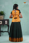 Summer Collection - Green Cotton Checks Pavadai Set For Girls