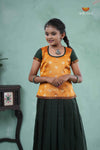 Summer Collection - Green Cotton Checks Pavadai Set For Girls