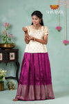 Premium Collection - Magenta Floral Diamond Butta Raw Silk Pattu Pavadai