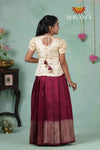 Premium Collection - Maroon Floral Diamond Butta Raw Silk Pattu Pavadai