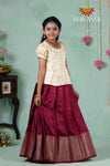 Premium Collection - Maroon Floral Diamond Butta Raw Silk Pattu Pavadai