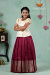 Premium Collection - Maroon Floral Diamond Butta Raw Silk Pattu Pavadai