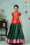 Premium Collection - Green Silk Floral Line Pattu Pavadai