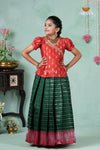 Premium Collection - Green Silk Floral Line Pattu Pavadai