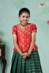 Premium Collection - Green Silk Floral Line Pattu Pavadai