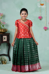 Premium Collection - Green Silk Floral Line Pattu Pavadai