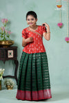 Premium Collection - Green Silk Floral Line Pattu Pavadai