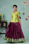 Premium Collection - Magenta Silk Floral Line Pattu Pavadai