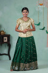 Premium Collection - Dark Green Silk Floral Butta Pattu Pavadai