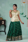 Premium Collection - Dark Green Silk Floral Butta Pattu Pavadai