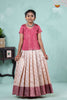 Traditional Half White Golden Roots Pattu Pavadai Set for Girls