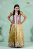 Green Traditional Floral Crush Pattu Pavadai Set for Girls