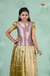 Green Traditional Floral Crush Pattu Pavadai Set for Girls