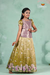Green Traditional Floral Crush Pattu Pavadai Set for Girls