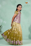 Green Traditional Floral Crush Pattu Pavadai Set for Girls