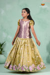 Green Traditional Floral Crush Pattu Pavadai Set for Girls