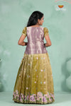 Green Traditional Floral Crush Pattu Pavadai Set for Girls