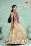 Parrot Green Traditional Floral Crush Pattu Pavadai Set for Girls