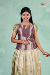 Parrot Green Traditional Floral Crush Pattu Pavadai Set for Girls