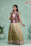 Parrot Green Traditional Floral Crush Pattu Pavadai Set for Girls