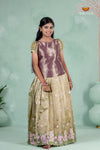 Parrot Green Traditional Floral Crush Pattu Pavadai Set for Girls