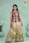 Parrot Green Traditional Floral Crush Pattu Pavadai Set for Girls