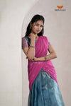 Blue Traditional Nano Checks Half Saree | Lehenga For Girls