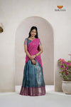 Blue Traditional Nano Checks Half Saree | Lehenga For Girls
