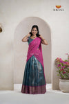 Blue Traditional Nano Checks Half Saree | Lehenga For Girls
