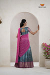 Blue Traditional Nano Checks Half Saree | Lehenga For Girls