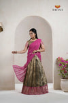 Golden Traditional Nano Checks Half Saree | Lehenga For Girls