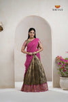 Golden Traditional Nano Checks Half Saree | Lehenga For Girls