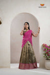 Golden Traditional Nano Checks Half Saree | Lehenga For Girls