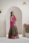 Golden Traditional Nano Checks Half Saree | Lehenga For Girls