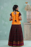 Summer Collection - Brown Cotton Kolam Pavadai Set For Girls