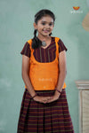 Summer Collection - Brown Cotton Kolam Pavadai Set For Girls