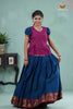 Summer Collection - Peacock Blue Cotton Kili Pavadai Set For Girls